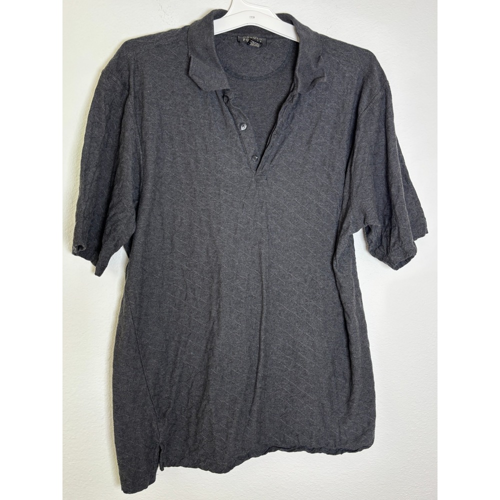 Harold Powell Mens XL Gray Cotton Tencel Diamond Textured Short Sleeve Polo